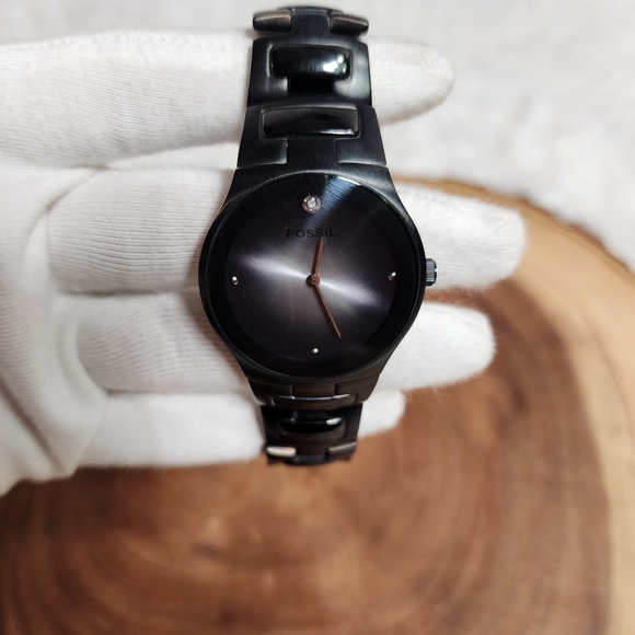 FOSSIL ARKITEKT FS-4166 All Black Real Diamond Stainless Steel Dress Watch/Used - Picture 9 of 12